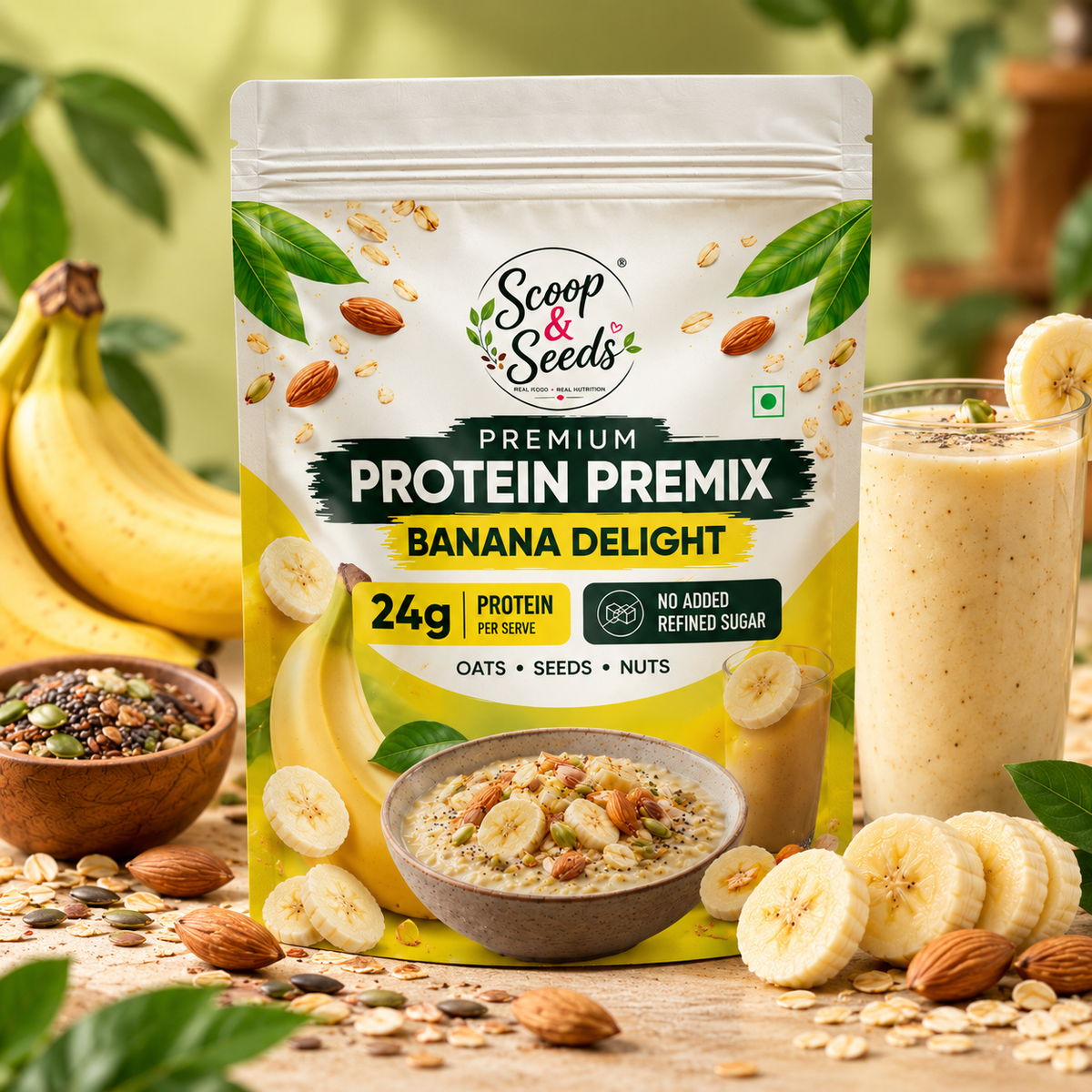 Scoop & Seeds Banana Delight – Premium Protein Premix | 24g Protein